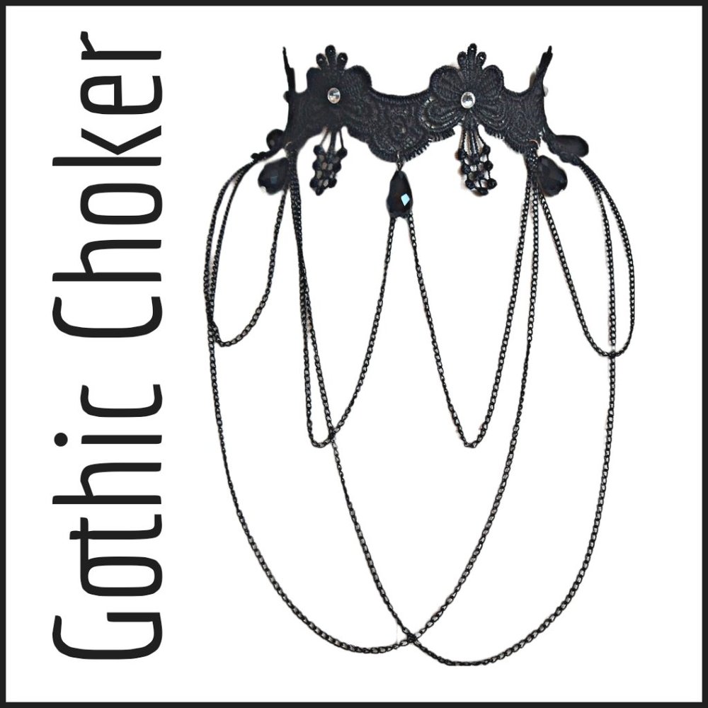 ❌SOLD Gothic Choker - Romantic Lace & Chains Draped Mall Goth Witchy Vampire